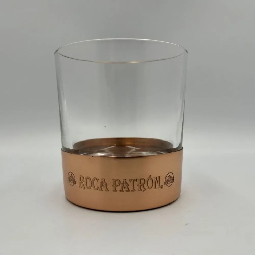Roca Patron Logo Cooper Botton Ball Tequila Rocks Glass